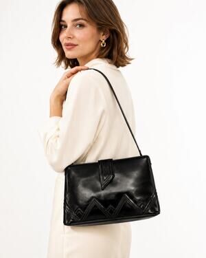 80s 90s Black Patent Leather Shoulder Bag CLUTCH | Silvano Biagini Italy